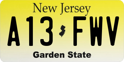 NJ license plate A13FWV