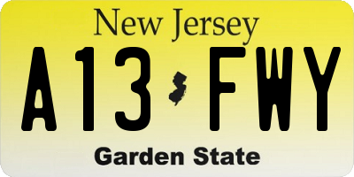 NJ license plate A13FWY