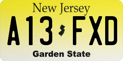 NJ license plate A13FXD