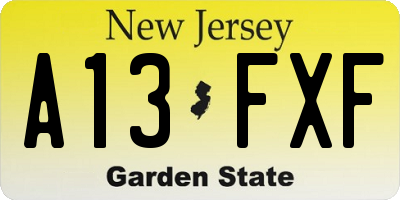NJ license plate A13FXF