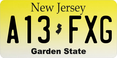 NJ license plate A13FXG