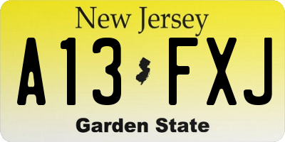 NJ license plate A13FXJ