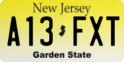 NJ license plate A13FXT