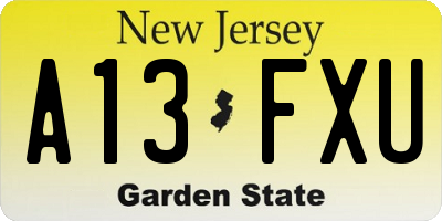 NJ license plate A13FXU