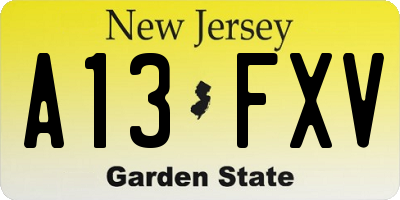 NJ license plate A13FXV