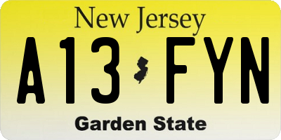 NJ license plate A13FYN