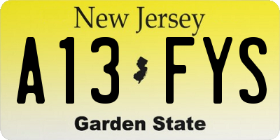 NJ license plate A13FYS