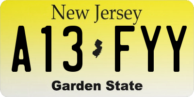 NJ license plate A13FYY