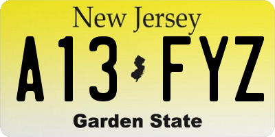 NJ license plate A13FYZ