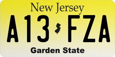 NJ license plate A13FZA