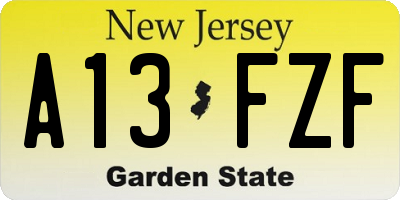 NJ license plate A13FZF