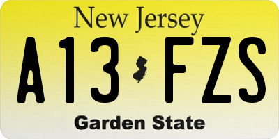NJ license plate A13FZS