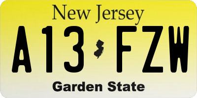 NJ license plate A13FZW
