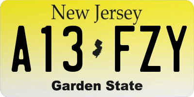 NJ license plate A13FZY