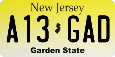 NJ license plate A13GAD