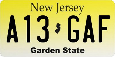 NJ license plate A13GAF