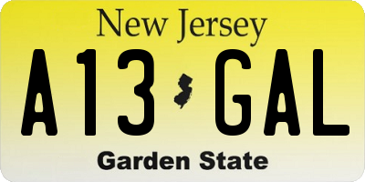 NJ license plate A13GAL