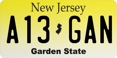 NJ license plate A13GAN