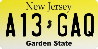 NJ license plate A13GAQ