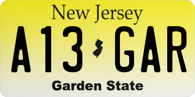 NJ license plate A13GAR