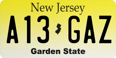 NJ license plate A13GAZ