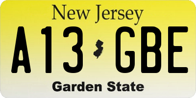 NJ license plate A13GBE