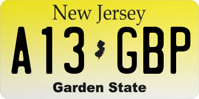 NJ license plate A13GBP