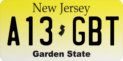 NJ license plate A13GBT