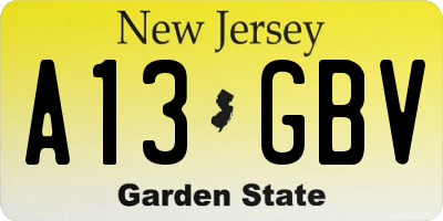 NJ license plate A13GBV