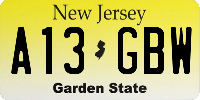 NJ license plate A13GBW