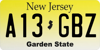 NJ license plate A13GBZ