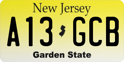 NJ license plate A13GCB