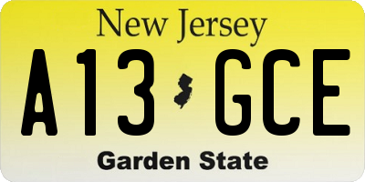 NJ license plate A13GCE