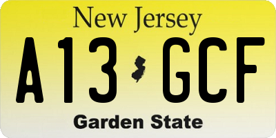 NJ license plate A13GCF