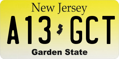 NJ license plate A13GCT
