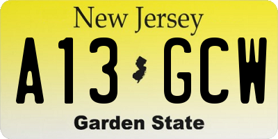 NJ license plate A13GCW