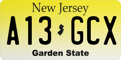 NJ license plate A13GCX