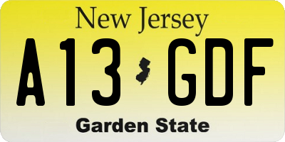 NJ license plate A13GDF