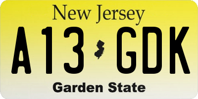 NJ license plate A13GDK