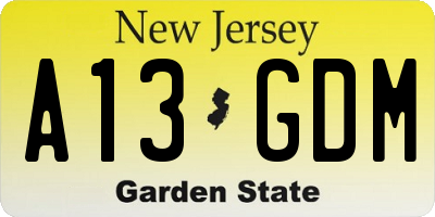 NJ license plate A13GDM