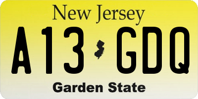 NJ license plate A13GDQ