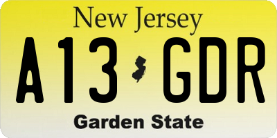 NJ license plate A13GDR