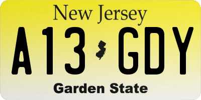 NJ license plate A13GDY