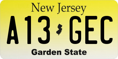 NJ license plate A13GEC