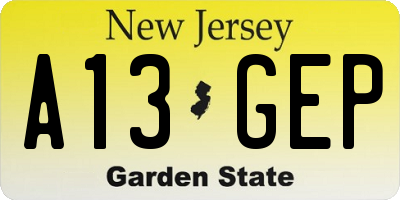 NJ license plate A13GEP