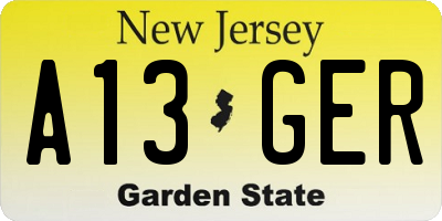 NJ license plate A13GER