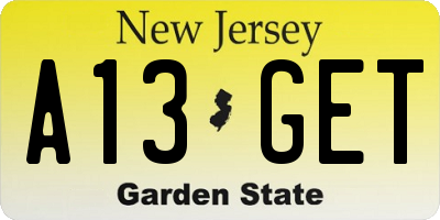 NJ license plate A13GET