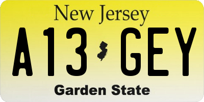 NJ license plate A13GEY