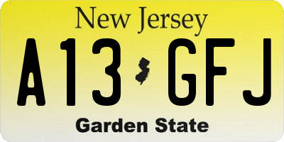 NJ license plate A13GFJ