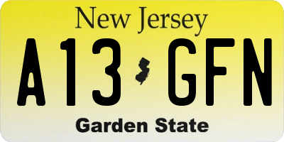 NJ license plate A13GFN